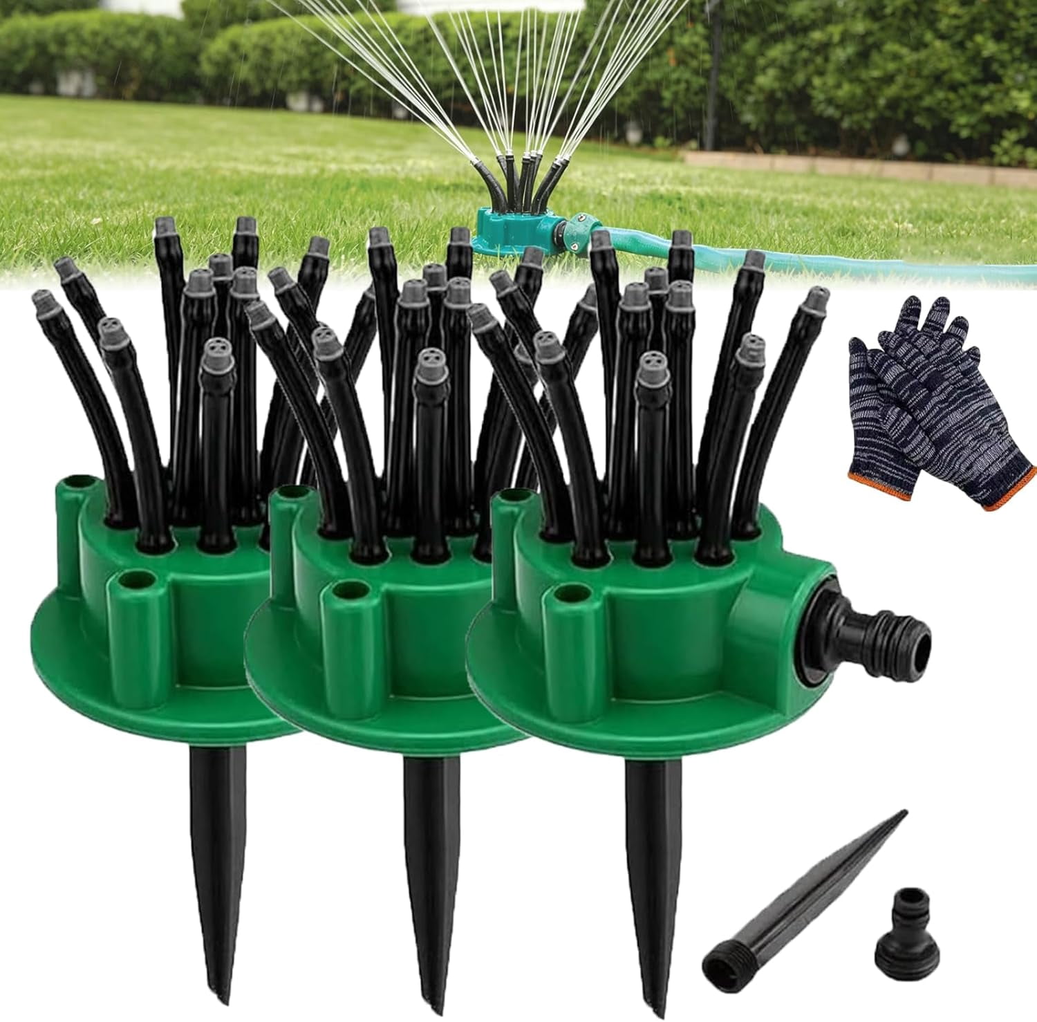 360° Coverage Precision Garden Irrigation Sprinkler, Sprinklers for Yard, Lawn Sprinkler Large Area Coverage, Adjustable Water Saving System with Heavy Duty Spike Base for Grass (3pcs)