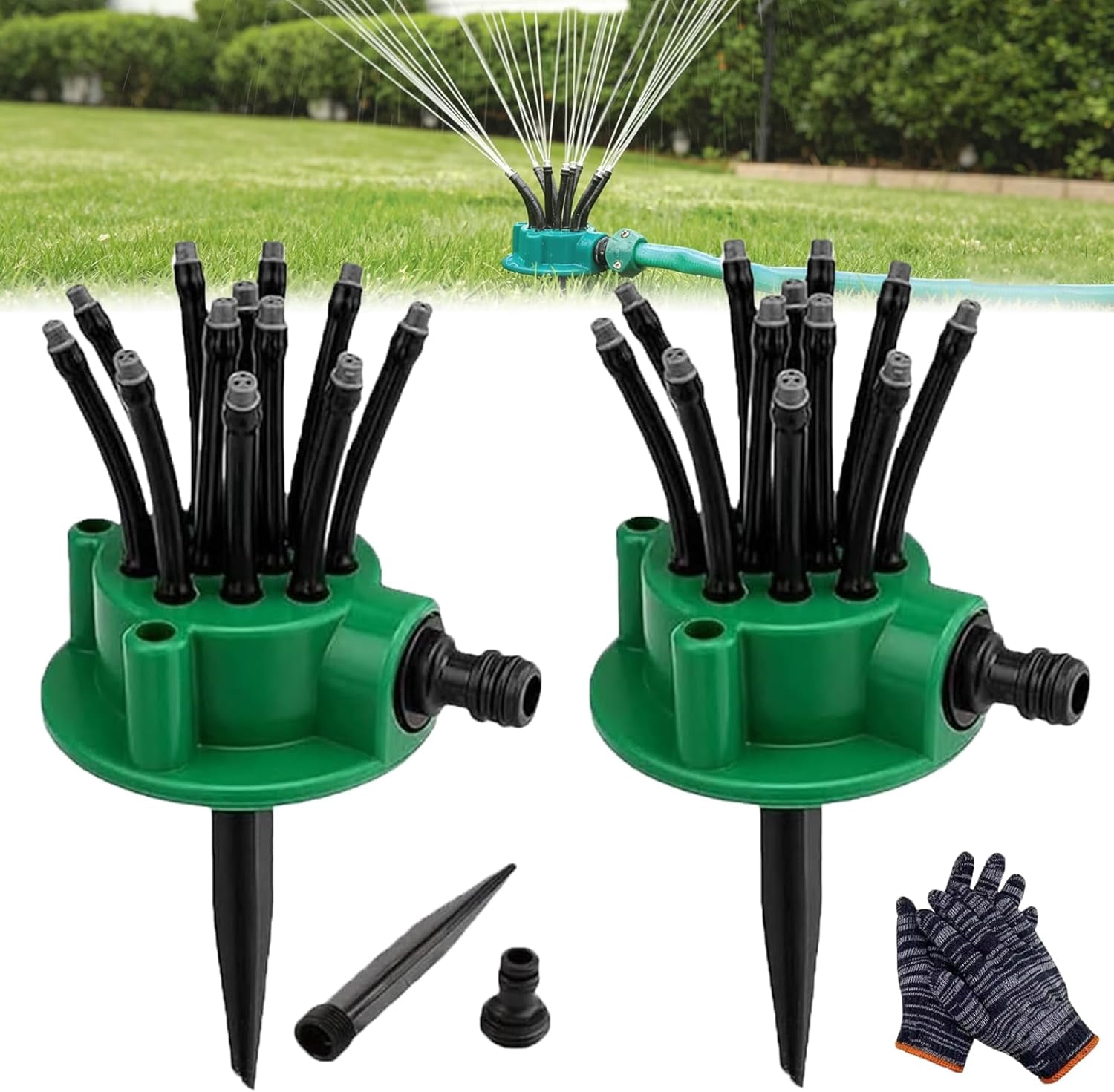 360° Coverage Precision Garden Irrigation Sprinkler, Sprinklers for Yard, Lawn Sprinkler Large Area Coverage, Adjustable Water Saving System with Heavy Duty Spike Base for Grass (2pcs)