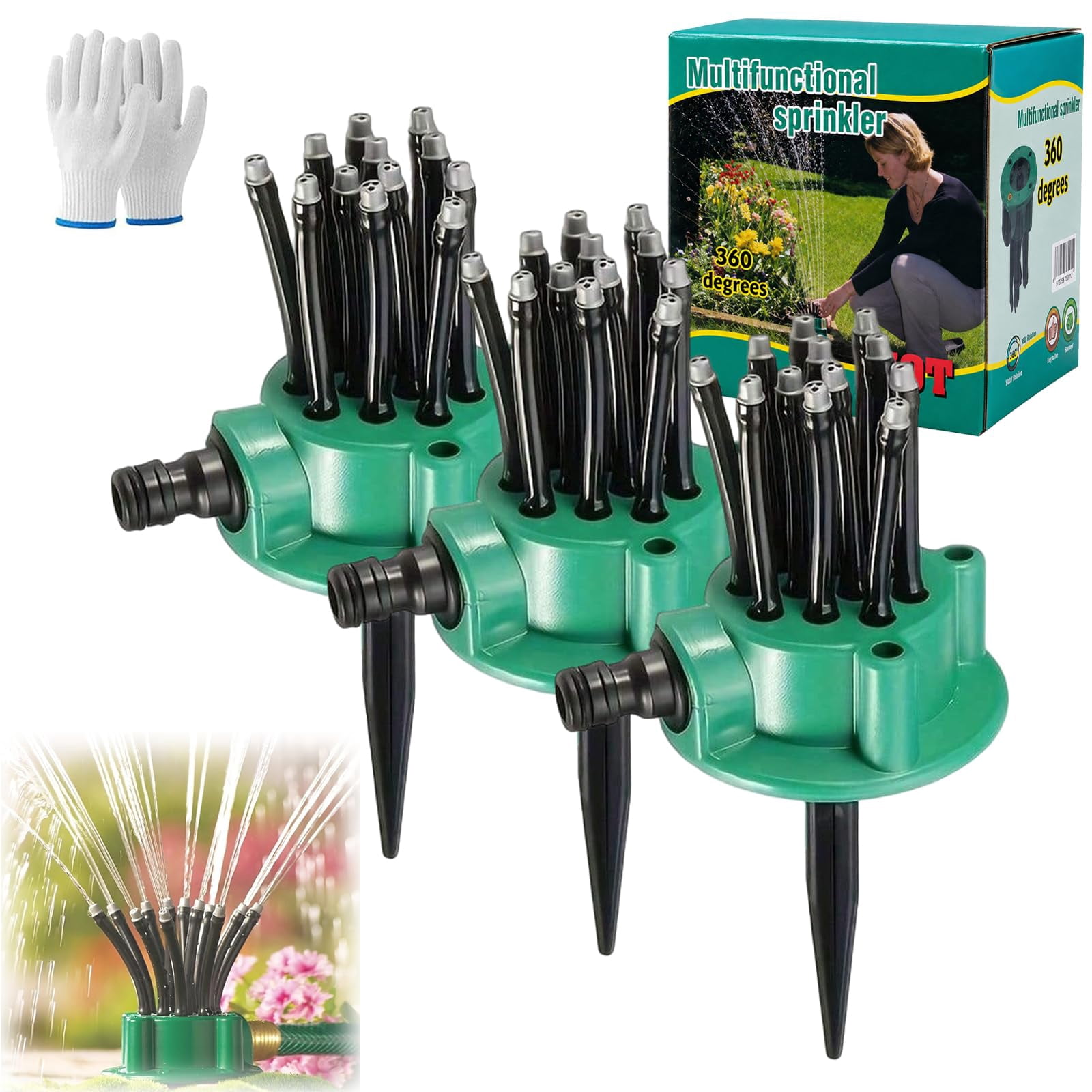 360° Coverage Precision Garden Irrigation Sprinkler with Heavy-Duty Spike Base, Automatic Rotating Lawn Sprinkler, for Yard, Lawn Sprinkler