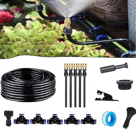360° Curved Garden Automatic Irrigation System, 50FT Automatic Garden Watering System with Flexible Copper Nozzles, Adjustable Misting Irrigation Tubing Set for Raised Beds Lawn