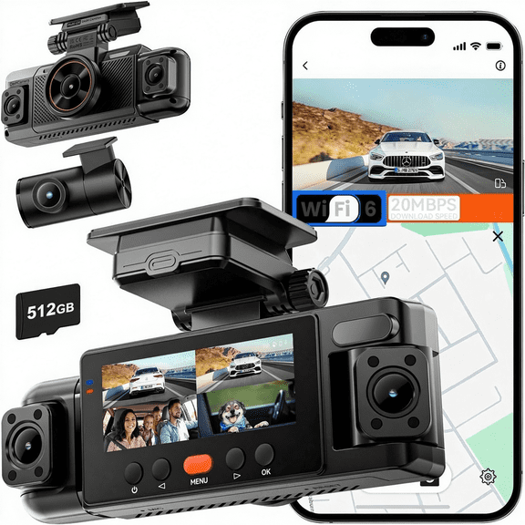 360 Dash Cam 4 Channel, Free 512GB Card, 8 IR Lights Night Vision