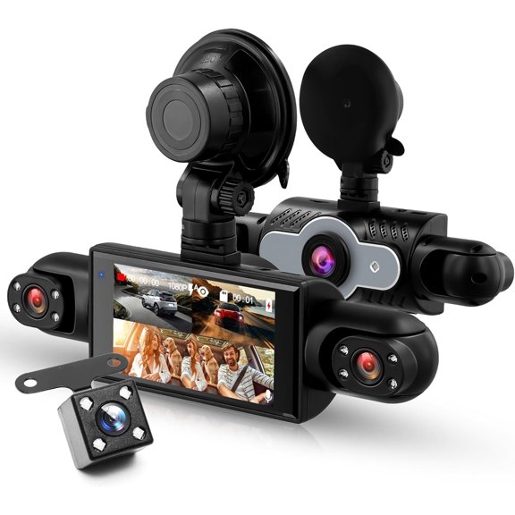 360Dash Cam Front and Rear Inside Left Right, 4 Channel FHD 1080P Dash Cam for Cars,3 Inch Dashcams with Night Vision, Loop Recording, Motion Detection, 24H Parking Mode Monitor,Reverse View