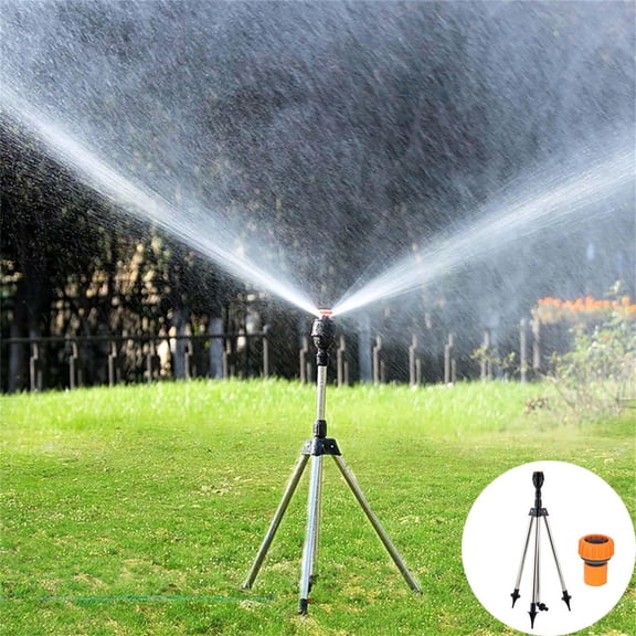 360 Degree Automatic Rotating Garden Sprinkler Stainless Steel Tripod Base Adjustable Spray Pattern Irrigation Watering System for Lawn Yard Greenhouse