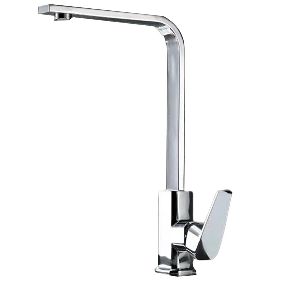 360 Degree Brass Kitchen Faucet Square Mixer Tap Hot Cold Water Sink Swivel Spout Chrome Single Lever Easy Operation Solid Construction Elegant Style for Twin Drainer Sinks