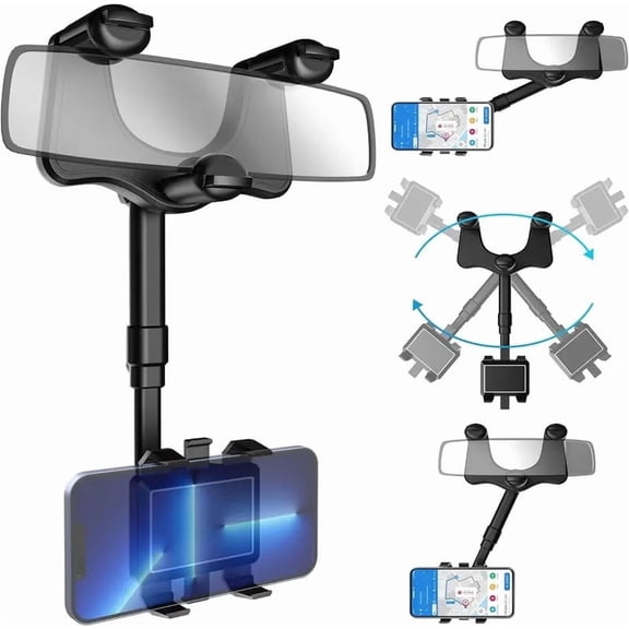360 Degree Car Phone Holder, Full Angle Free Rotation Easy Install Design, Rearview Mirror Mobile Bracket, Fixed Rack for Automobile Driving Navigation Mobile Phone Placement