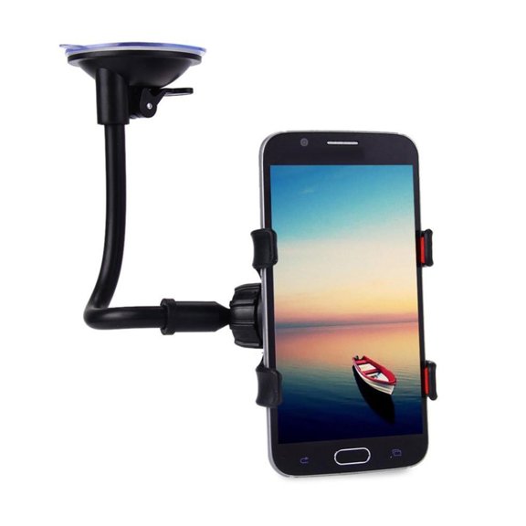 360 Degree Rotating Suction Cup Car Phone Holder Flexible Long Arm Clamp Mount for Windshield Dashboard (Black)