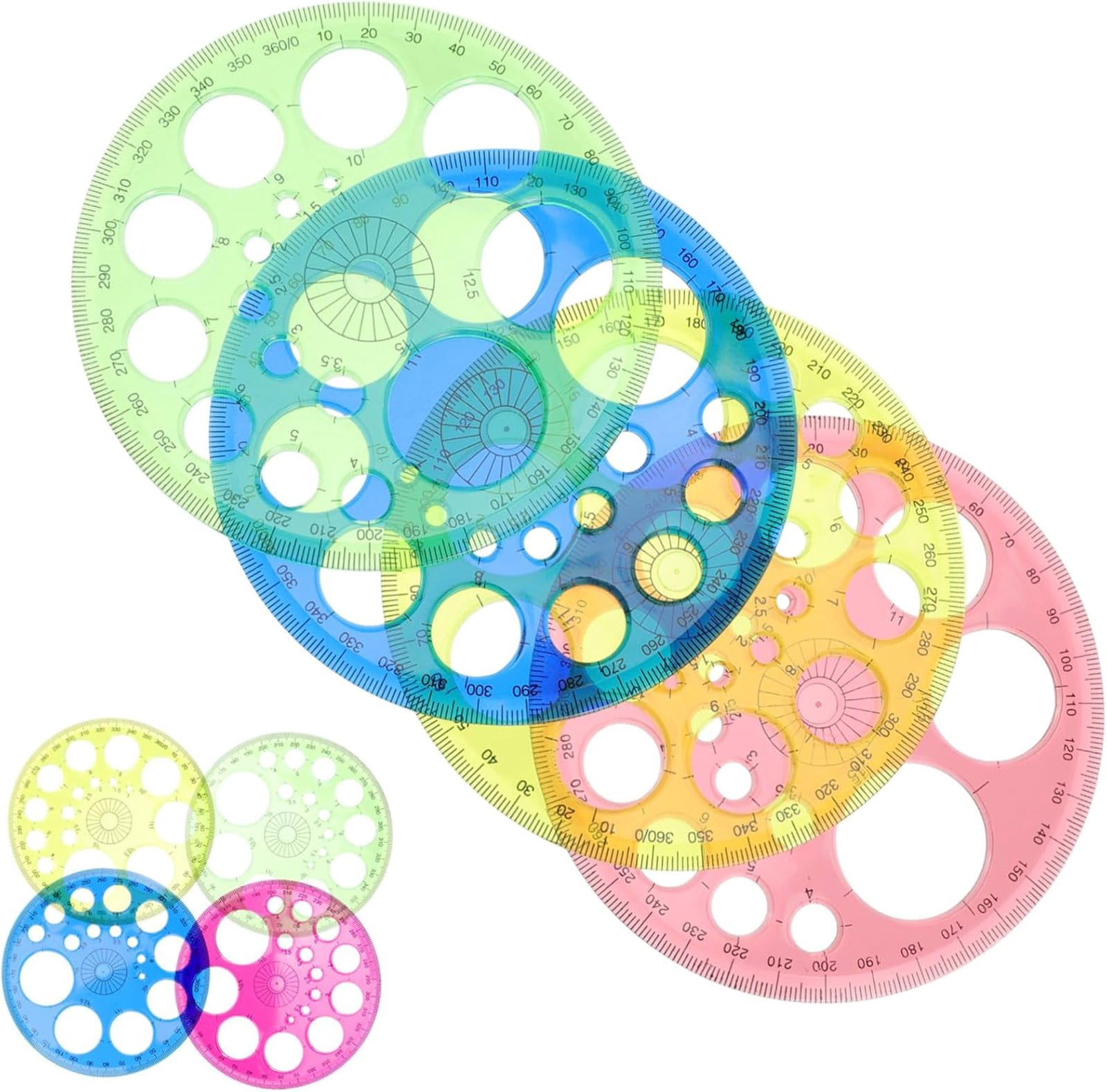 360 Explorer Ruler Sticker 360 Degree Circular Protractor Ruler with 16 Circle Templates, Plastic ...