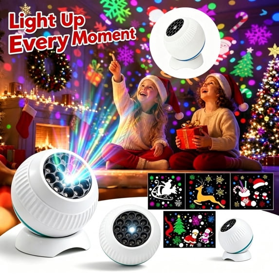 360 Degree Dynamic Rotating Christmas Projector Light, 16 Patterns Holiday Decor Projection Lamp for Indoor Home Party Decoration