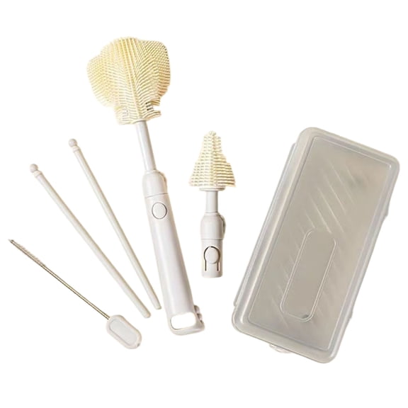 360-Degree Flexible Silicone Bottle Brush Set with Drying Rack for Baby Bottles and Pacifiers Grey