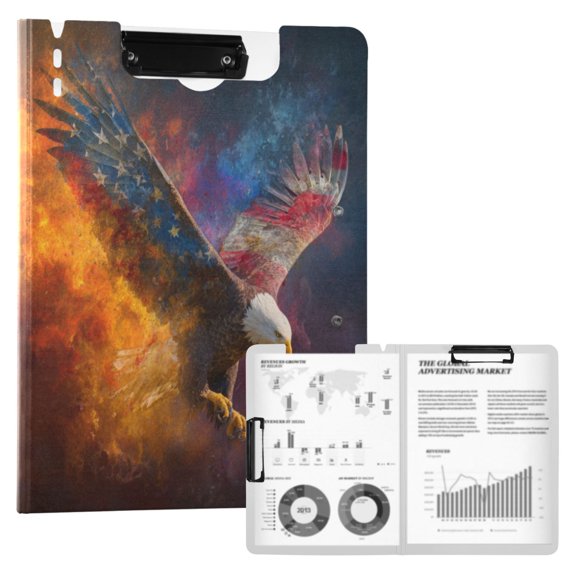 360 Degree Foldable Clipboard A4 Binder Clipboards with 2 Black Metal Clips The Majestic Bald Eagle