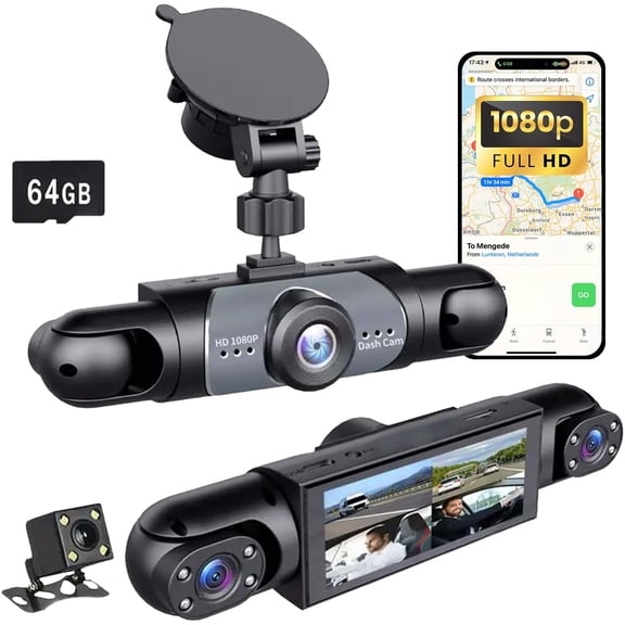 360 Degree Full View Car Dashcam System |4 Channel Dash Cam for Cars |Vehicle Camera System with Front Rear Left Right 4 Lenses, FHD 1080P, Night Vision, Loop Recording, 64GB TF Card(1Set)