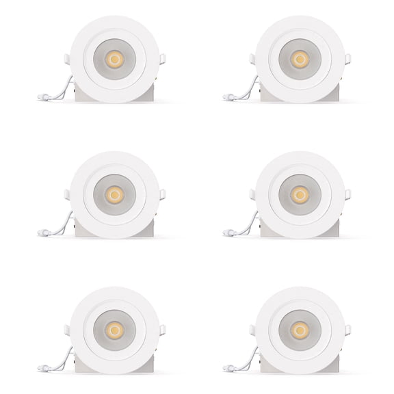 Infibrite 4” LED White Gimbal Trim 360-Degree LED Light Fixture, Dimmable Recessed Downlight, Daylight, 6 Pack