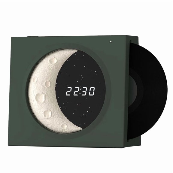 360-Degree Integrated Audio Station with Kinetic Lunar Disc, Desktop Bluetooth Speaker with Synchronized LED Clock, High-Torque Mechanical Sound Driver
