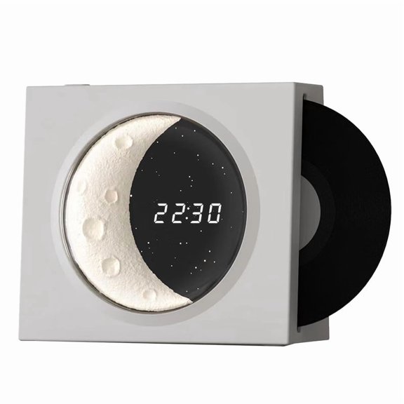 360-Degree Integrated Audio Station with Kinetic Lunar Disc, Desktop Bluetooth Speaker with Synchronized LED Clock, High-Torque Mechanical Sound Driver