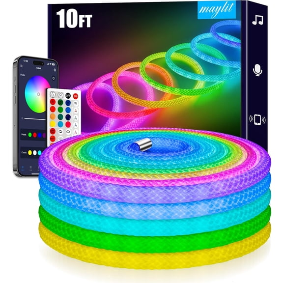 360 Degree Luminous Reticulate Weave Rope Lights, 10ft Addressable ICRGB LED Strip Lights, Music Sync, DIY Design, USB Powered Flexible LED Lights for Gaming Room Living Bedroom Wall Decor