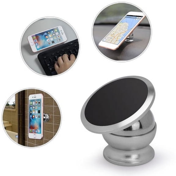 360 Degree Magnetic Smartphone Car Holder Compatible with Apple iPhone Xs Max, Xs, Xs Plus, XR, X, 8, 8 Plus, 7, 7 Plus, 6S, 6S Plus, 6, 5 (Silver)