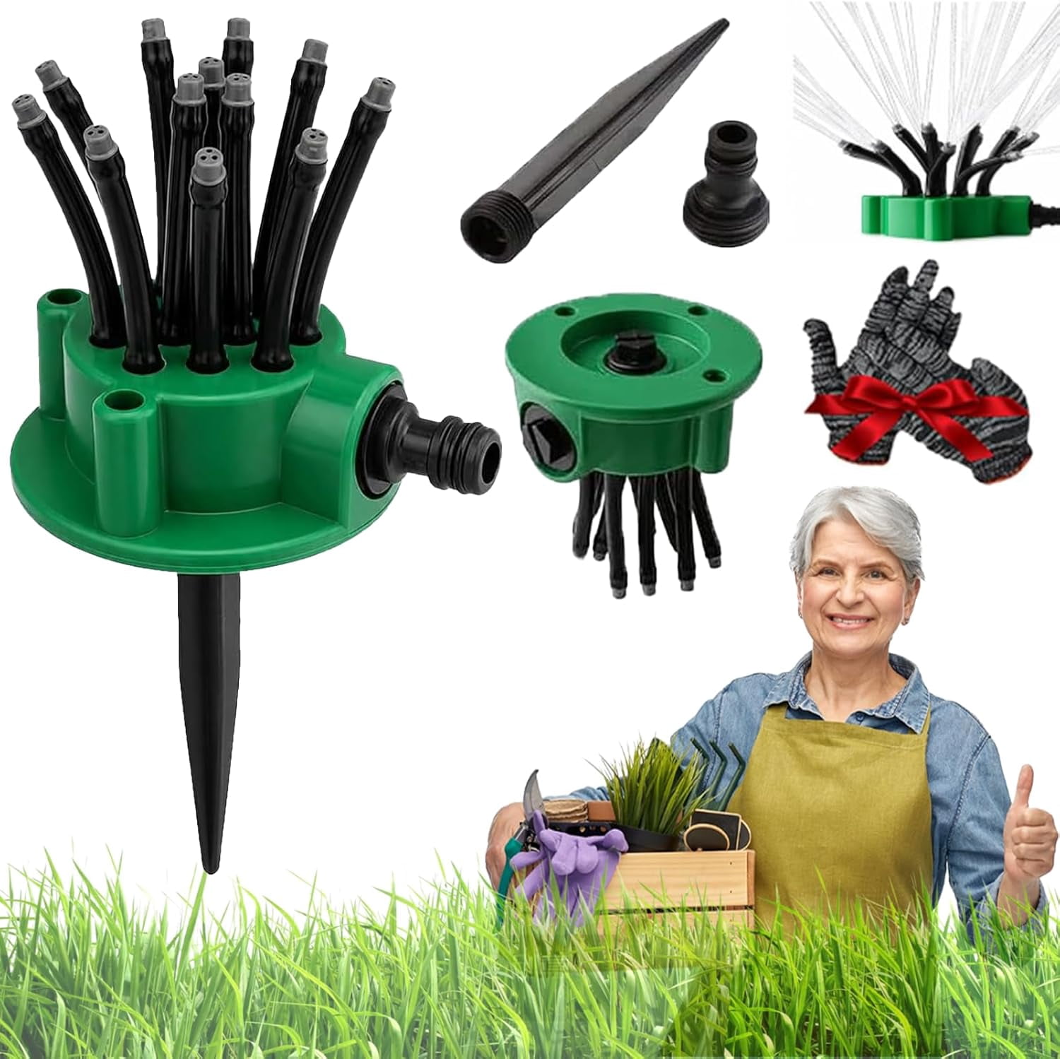 360° Degree Multi-Directional Lawn Sprinkler, Adjustable Garden Irrigation Sprinkler with 12 Flexible Spray Nozzles and Rotating Multi-Arm Head for Yard, Grass, Flower Beds and Roof Cooling (1PC)