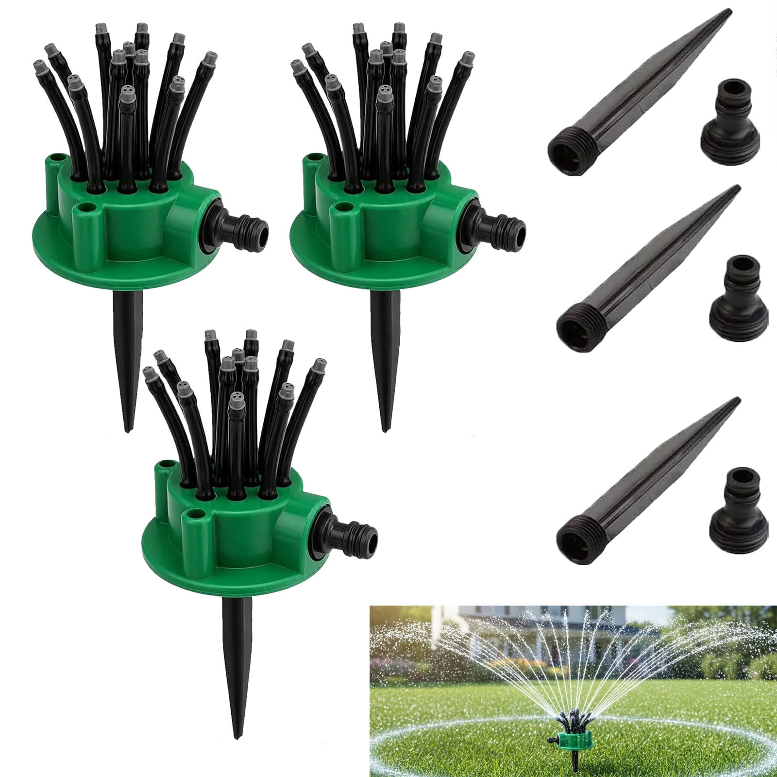 360° Degree Multi-Directional Lawn Sprinkler, Adjustable Garden Irrigation Sprinkler with 12 Flexible Spray Nozzles and Rotating Multi-Arm Head for Yard, Grass, Flower Beds and Roof Cooling (2PC)