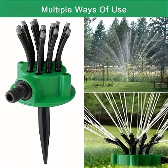 360 Degree Multi Head Garden Sprinkler Automatic Rotating Irrigation System Lawn Watering Tool Adjustable Nozzle Spike Hose Connector Yard Garden Water Spray Equipment