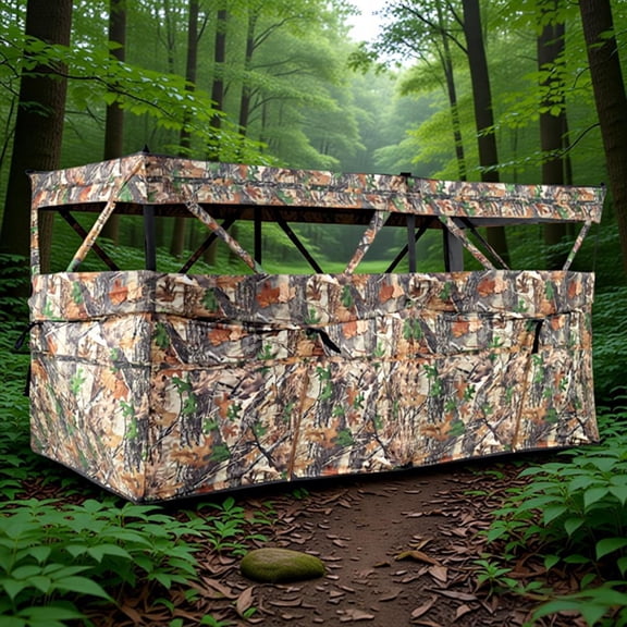 360 Degree Panoramic Hunting Blind with One Way See Through Windows Modular Setup Dog Doors Portable Pop Up Ground Blind for Waterfowl Duck Deer Turkey Hunting Camouflage 95x47x47 Inch