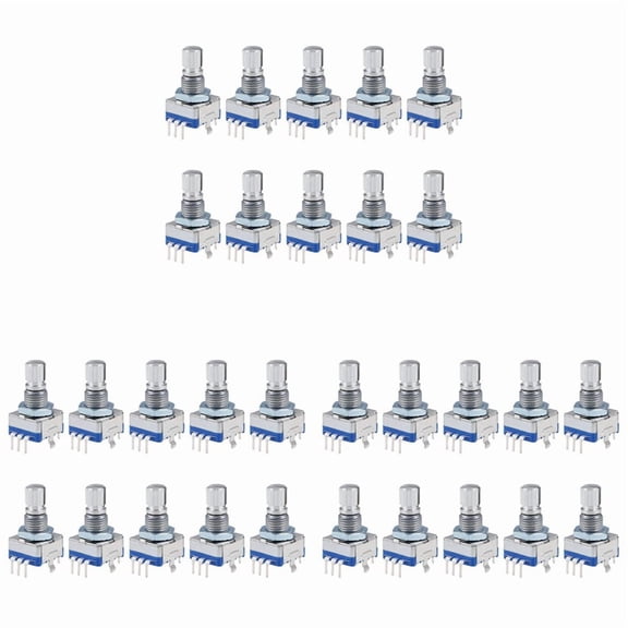 360 Degree Rotary Encoder Code Switch Digital Potentiometer EC11 5 Pins 15mm Shaft 30Pcs,30 x Rotary Encoder Code Switch,silver & blue