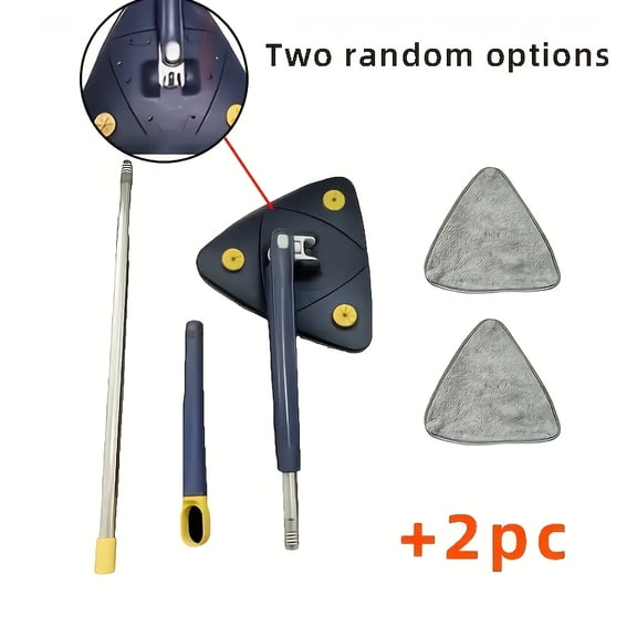 360 Degree Rotatable Adjustable Cleaning Mop, 52.1'' Telescopic Triangular Mop with Automatic Water Squeezing Function for Floor Window Ceiling, with 2 Replacement Microfiber Pads (Blue)