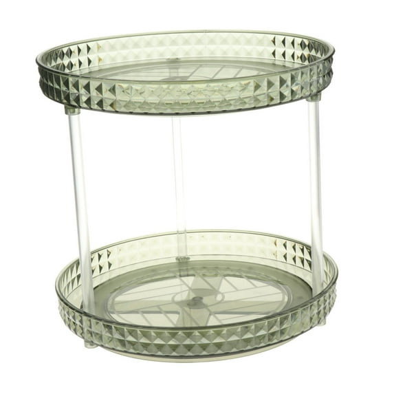 360 Degree Rotatable Cosmetic Display Case, Storage Multifunction Display Stand Holder Vanity Tray for Dresser Shelf Kitchen Countertop 2 Layers Green