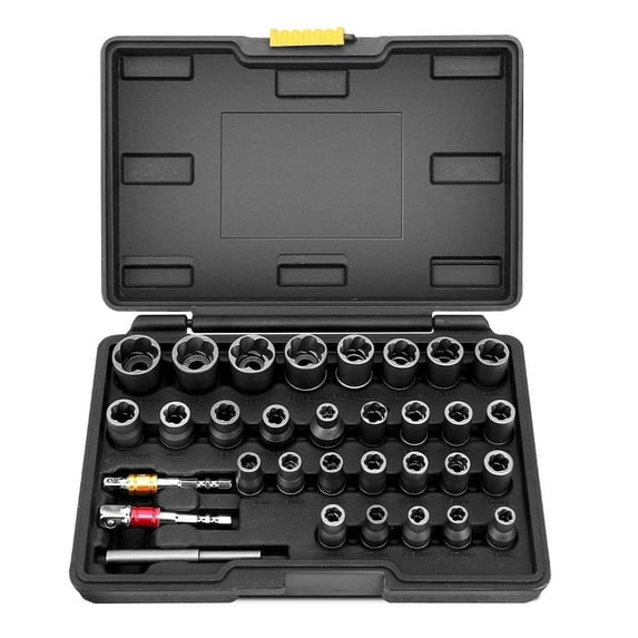 Upgrade Bolt Extractor Set, 32 Pieces Impact Bolt & Nut Remover Set with 1/4in 3/8in Adapter and Exhaust Rod