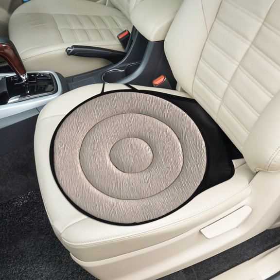 360 Degree Rotating Car Cushion, Round Non Slip Vehicle Chair Pad for Elderly Support, Comfortable for Long-Drive, Portable Removable Automotive Interior Seat Assist Pad (Beige)