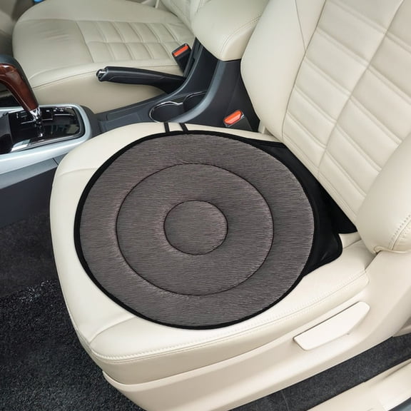 360 Degree Rotating Car Cushion, Round Non Slip Vehicle Chair Pad for Elderly Support, Comfortable for Long-Drive, Portable Removable Automotive Interior Seat Assist Pad (Gray)