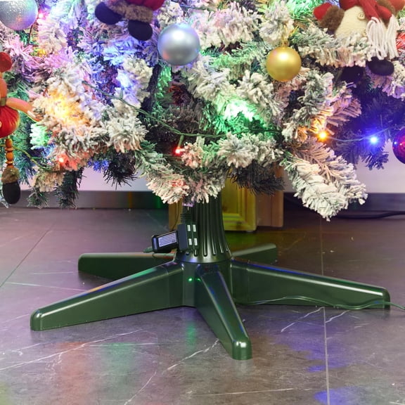360 Degree Rotating Christmas Tree Stand with Remote Control, Adjustable Base for Up to 7.5ft Trees, Dark Green