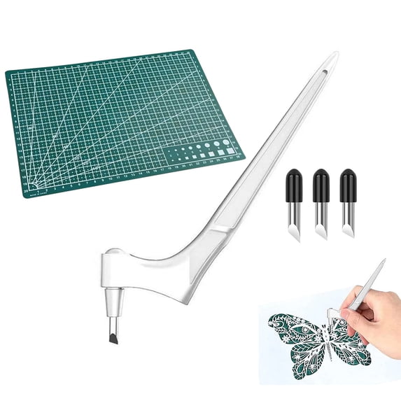 360 Degree Rotating Craft Cutting Tool Pen Stainless Steel Precision Paper Cutter with Interchangeable Blades for DIY Art and Design Projects,craft knife,White,1 Set
