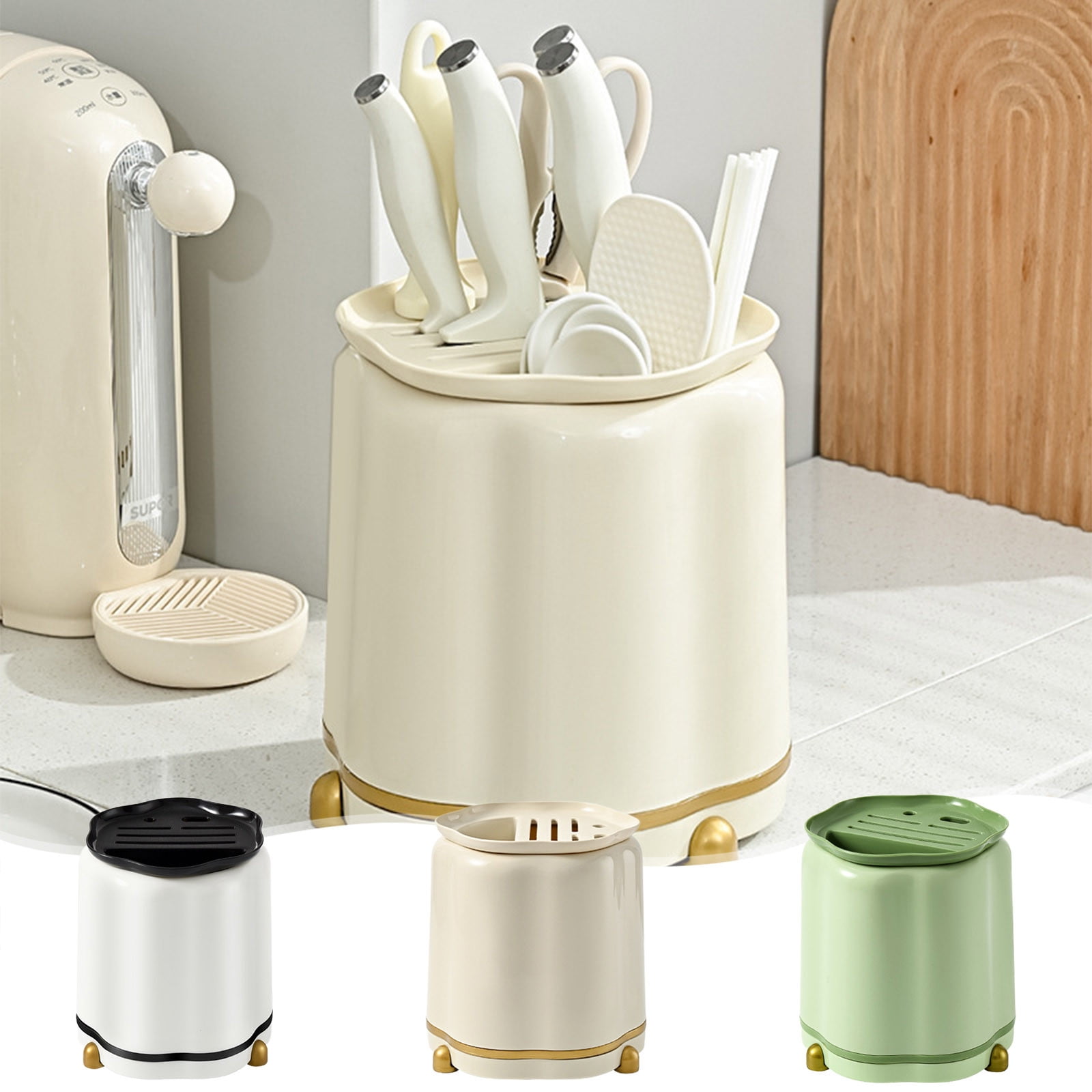 360-Degree Rotating Cream Knife Block Organizer - Universal Kitchen ...