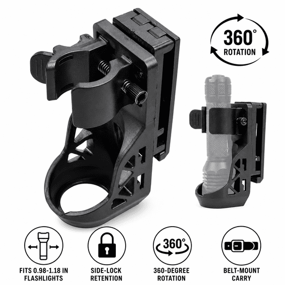 360-Degree Rotating Flashlight Holder for 0.98-1.18 in Flashlights, Black