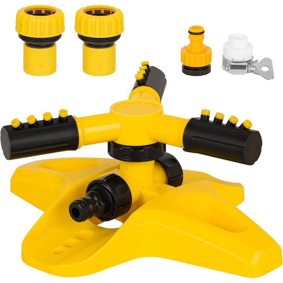 360 Degree Rotating Garden Sprinkler for Yard, Lawn and Large Area Coverage with 3 Adjustable Arms (Yellow)