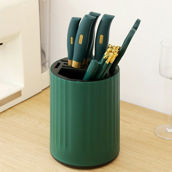 360 Degree Rotating Kitchen Knife Organizer - Multi Functional Cutlery Storage Rack for Utensils Chopsticks - Space Saving Countertop Holder