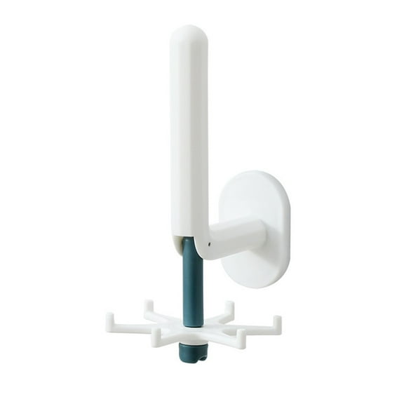 360 Degree Rotating Kitchen Utensil Hook Holder with Paper Roll Rack,No Punch Wall Mount Bathroom Organizer for Brushes and Towels,PP Material