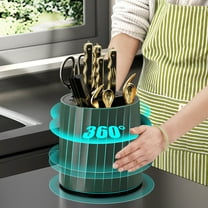 360-Degree Rotating Knife Block, Multifunctional Kitchen Utensil Organizer with Integrated Chopsticks Holder, Compact Countertop Storage for Knives Spoons Cutting Boards, Green or White
