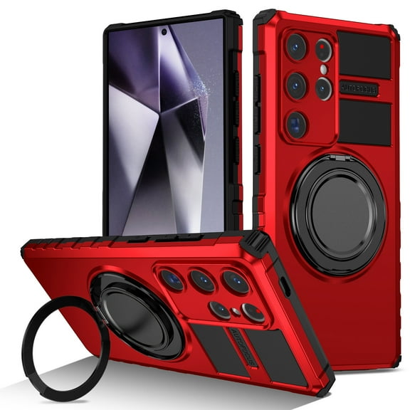 360 Degree Rotating Magnetic Stand Phone Case, Military Grade Shockproof Slim Protective Cover, Matte Grip, Wireless Charging Compatible, Dirt Resistant, For Large 6.9 Inch Smartphones