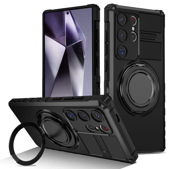 360 Degree Rotating Magnetic Stand Phone Case, Military Grade Shockproof Slim Protective Cover, Matte Grip, Wireless Charging Compatible, Dirt Resistant, For Large 6.9 Inch Smartphones