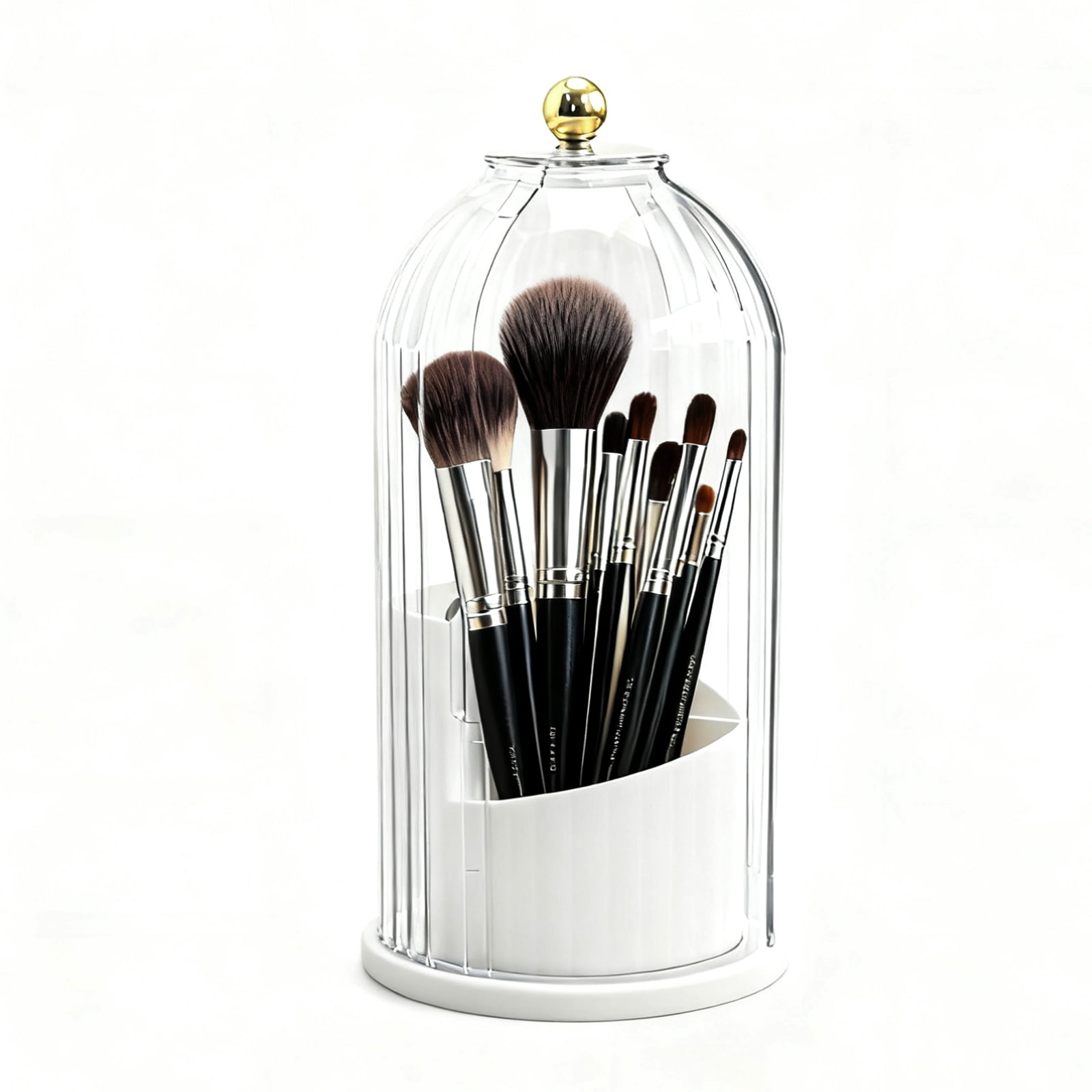 360‑Degree Rotating Dustproof Makeup Brush Holder, Clear Lid Cosmetic Organizer for Vanity Countertop