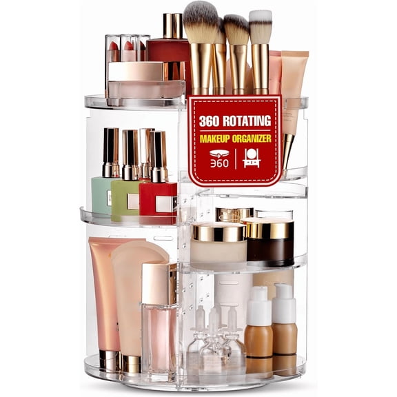 360-Degree Rotating Makeup Organizer, Adjustable Shelf Spinning Cosmetic Storage for Countertop, Bedroom Dresser or Vanity
