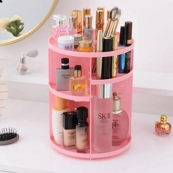 360 Degree Rotating Makeup Organizer Cosmetic Rack Holder Storage Box Case PINK - New with box/tags