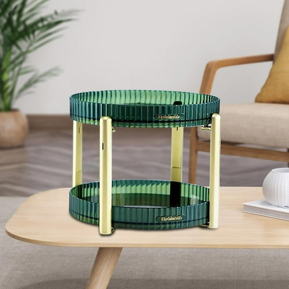 360 Degree Rotating Makeup Organizer Rack Holder Make up Storage 2 Tier Display Shelf for Dresser Countertop Vanity Bathroom Bedroom Green