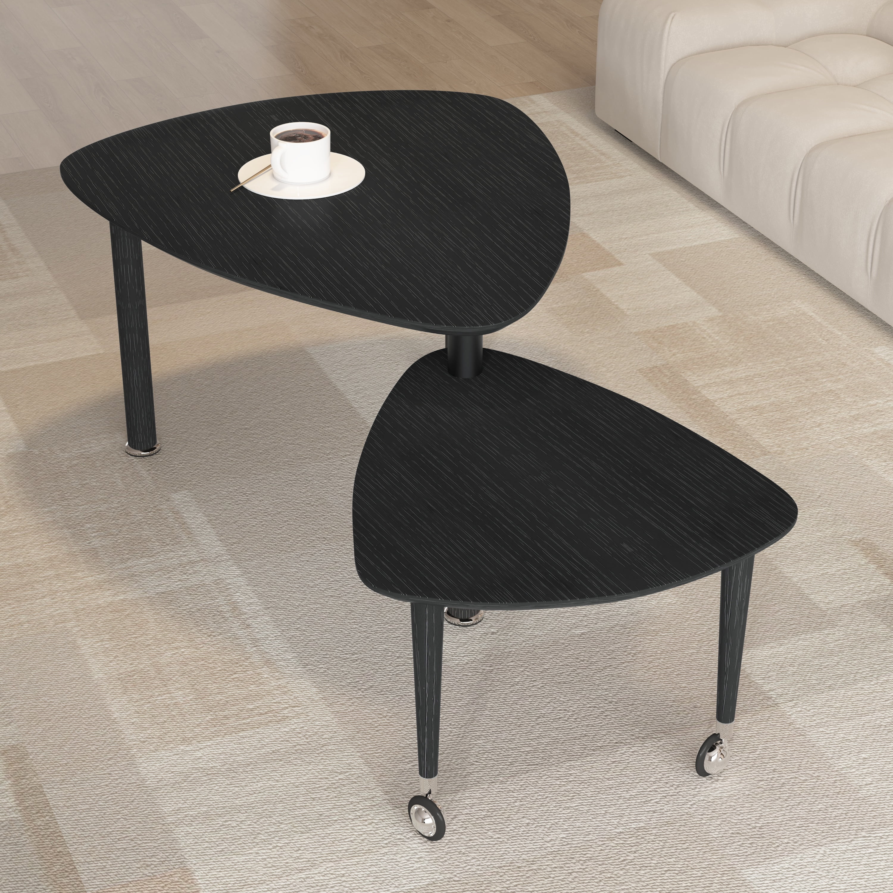 Rotating Modern Table 360-Degree Rotating Modern Coffee Table for Living Room, Black Finish ...