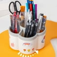 thumbnail image 1 of 360 Degree Rotating Pen Holder Organizer | Partial Hollow Design | 3 Compartments | Large Capacity | Durable Material | Round Stable Base | 4.33 x 4.29 Inches | Desk Supply Storage, 1 of 8