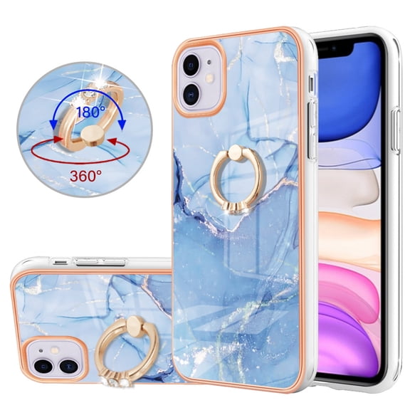 360 Degree Rotating Ring Stand Case for iPhone 11,Dteck Shockproof Marble Patterned TPU Case Kickstand Slim Back Cover, Blue