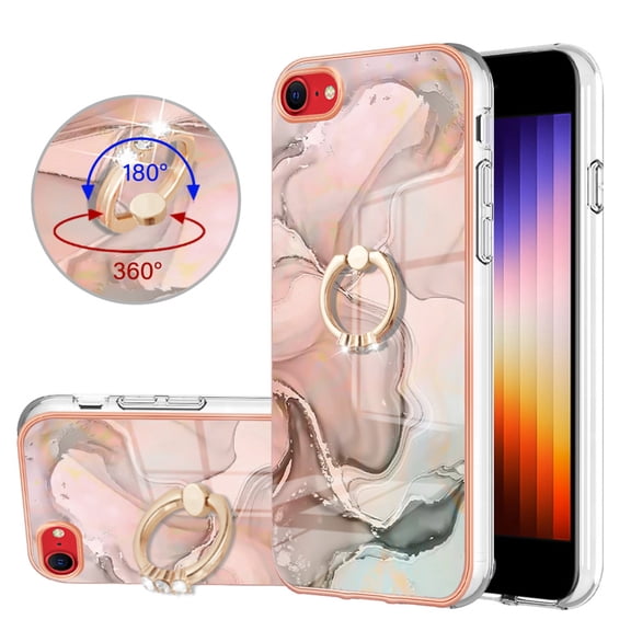 360 Degree Rotating Ring Stand Case for iPhone SE 3rd/2nd Generation /iPhone 7 /iPhone 8,Dteck Shockproof Marble Patterned TPU Case Kickstand Slim Back Cover, Gold