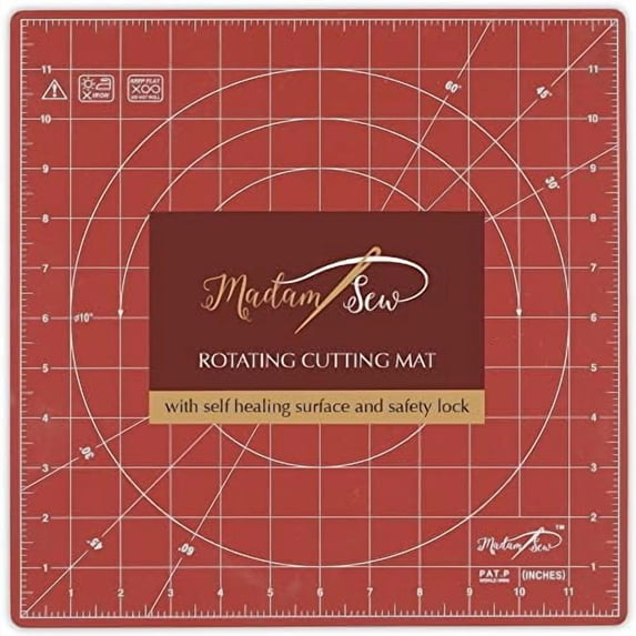 360 Degree Rotating Self Healing Cutting Mat for Crafts, Sewing, and Quilting – 12x12 cutting matts for sewing Lockable Non-Slip Base and Accurate Grid and Bias Lines for Precise Cuts