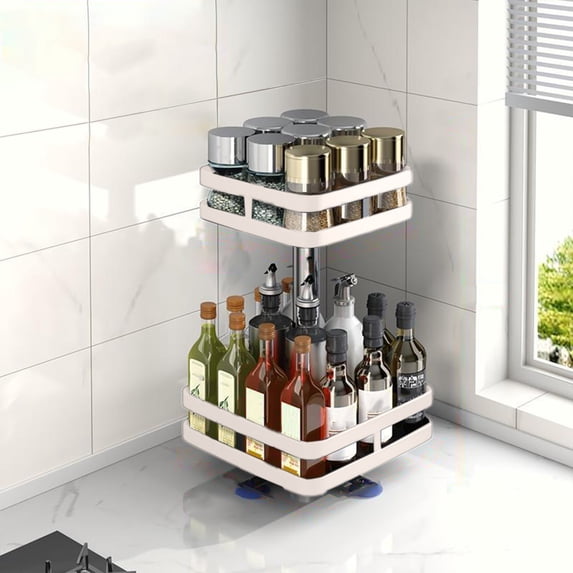 360 Degree Rotating Spice Rack for Kitchen Countertop, Multifunctional Tiered Spice Storage Shelf, Organizer for Seasonings and Cooking Supplies, Lazy Susan
